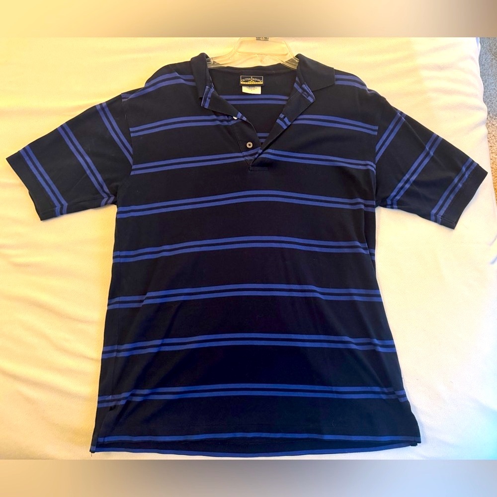 MEN SHIRT Navy and Blue Striped Polo Shirt